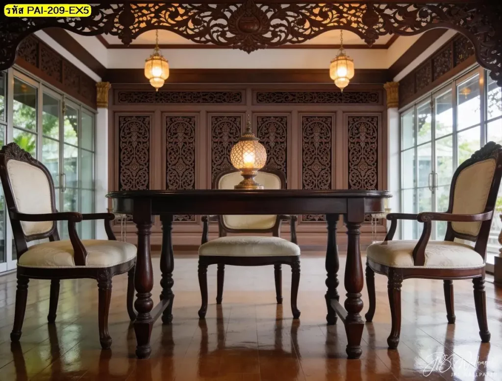 วอลเปเปอร์กรุผนังลายไม้แกะลายลายไม้ไทยคลาสสิกสำหรับวอลเปเปอร์ลายไม้แกะสลักไทยในดีไซน์ Thai style wall mural design