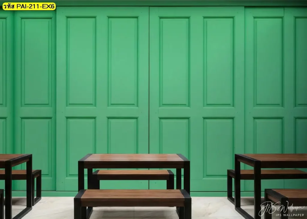 วอลเปเปอร์ลายไม้ตกแต่งภายในแนวธรรมชาติด้วยวอลเปเปอร์ลายไม้สีเขียวแบบ Vintage wood panel wallpaper ที่ช่วยสร้างบรรยากาศอบอุ่นให้ห้อง