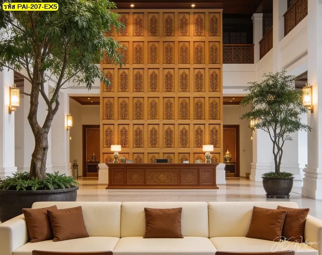 ภาพติดผนังลายไม้ลายไทยลายไม้ธรรมชาติจากวอลเปเปอร์ลายไม้ตกแต่งผนังแบบวอลเปเปอร์ลายกรุไม้โบราณที่ช่วยเพิ่มมิติให้ผนัง