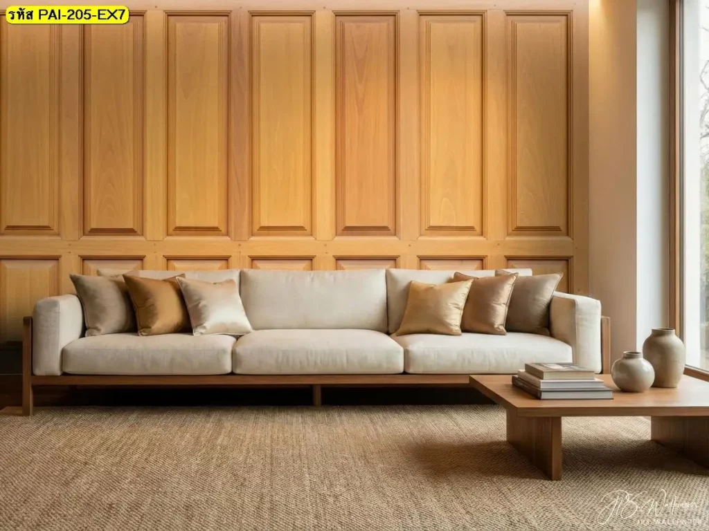 ภาพติดผนังลายไม้คลาสสิกแนวคลาสสิกจากวอลเปเปอร์ลายไม้คลาสสิกสไตล์ Classic wooden wall panel mural ที่ช่วยเพิ่มความหรูให้ห้อง