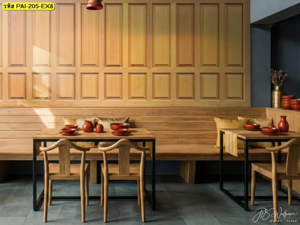 วอลเปเปอร์ลายไม้คลาสสิกโทนอบอุ่นในรูปแบบ Classic wooden wall panel mural สำหรับภาพติดผนังลายไม้คลาสสิกที่ต้องการบรรยากาศสงบ