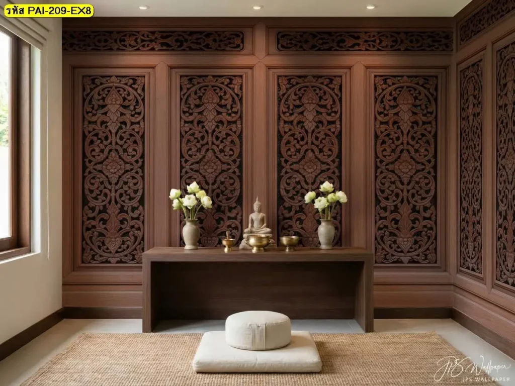วอลเปเปอร์กรุผนังลายไม้แกะลายสไตล์ไทยโบราณสำหรับวอลเปเปอร์ลายไม้แกะสลักไทยในรูปแบบ Thai style wall mural design