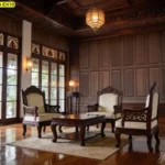 วอลเปเปอร์ลายไม้คลาสสิกแนวไม้แนวตั้งในรูปแบบ Classic wooden wall panel mural สำหรับภาพติดผนังลายไม้คลาสสิกที่ต้องการความสง่างาม